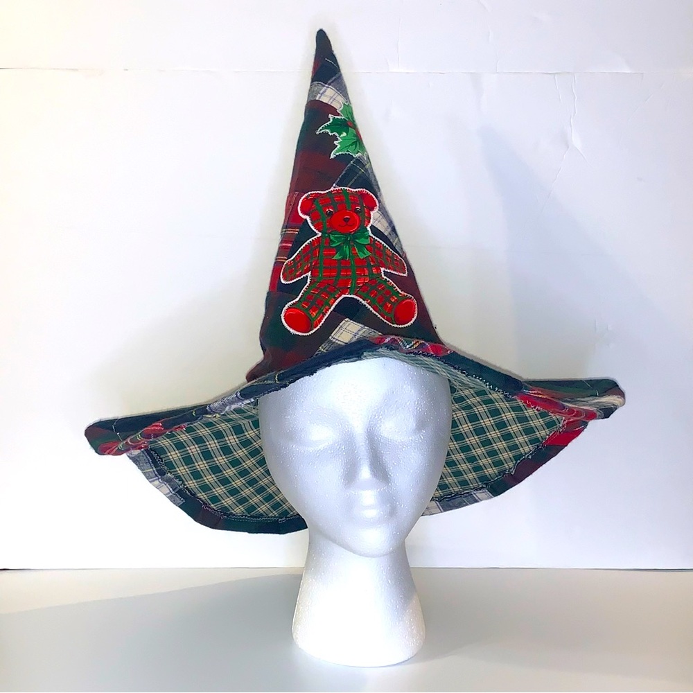 Handcrafted Christmas Witch Hat Upcycled Fabrics One-of-a-Kind RenFaire